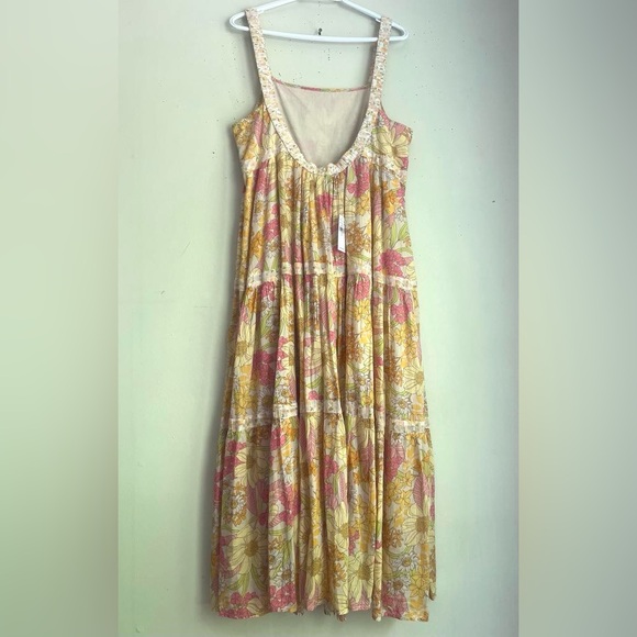 American Eagle Outfitters Tiered Ruffled Yellow and Pink Sundress - Picture 2 of 4
